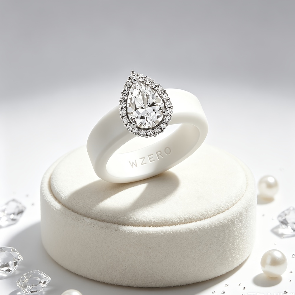White Minimalist Feng Shui Drop-Shaped Commemorative Ring